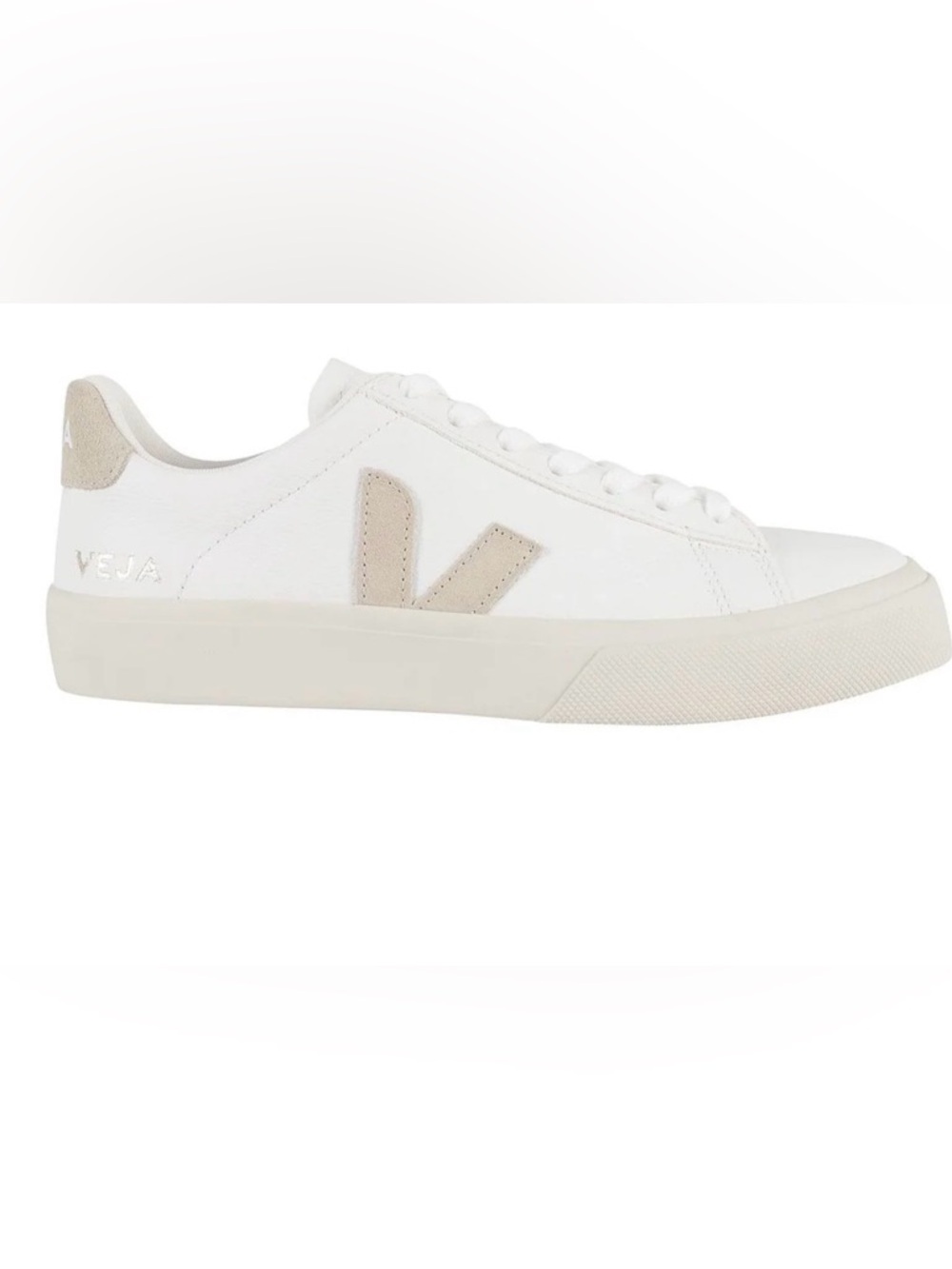 Veja Women's Low-Top Leather Sneakers in White with Beige Accents
